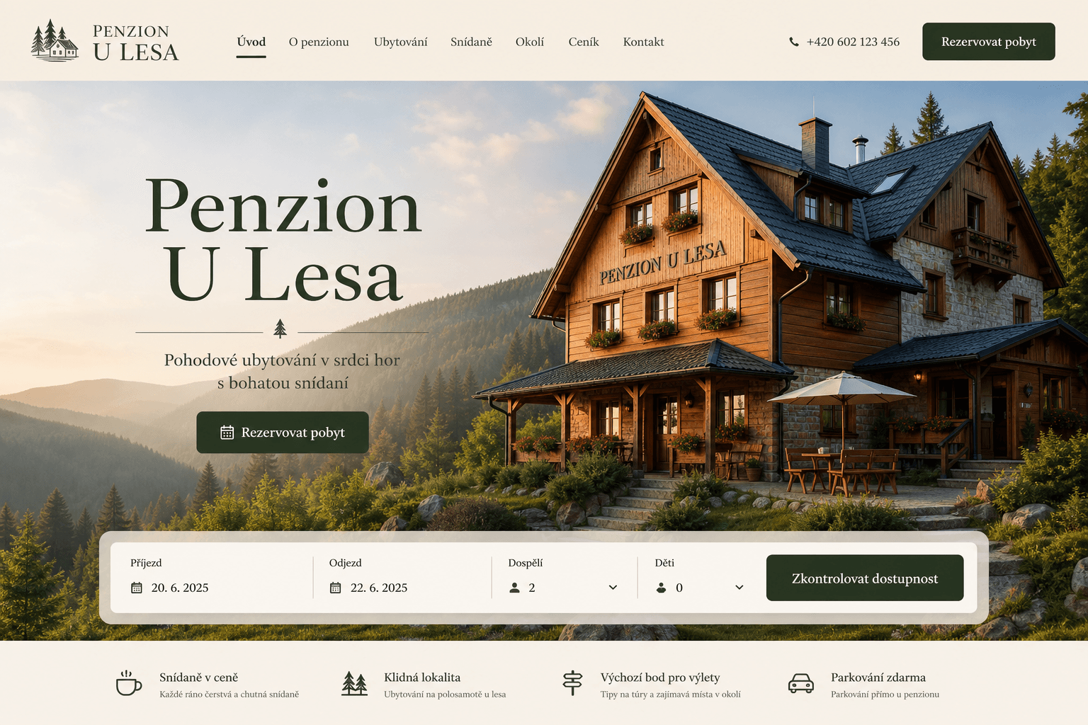 Ukázka homepage — Penzion: Penzion U Lesa